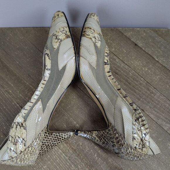 Vintage Jasmin Collection Snakeskin Mesh Heels Sz 7 | 3” Pointed Toe Pumps Glam - Picture 11 of 13